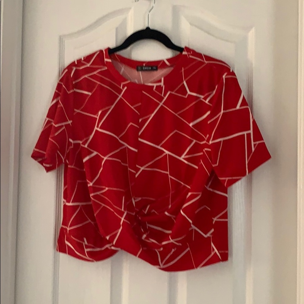 New, never worn, red/white contrast crop top. 1XL.